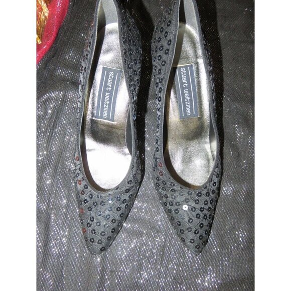 Stuart Weitzman Vintage Italian Leather Black Sequined Pumps size 7.5 - Picture 3 of 12